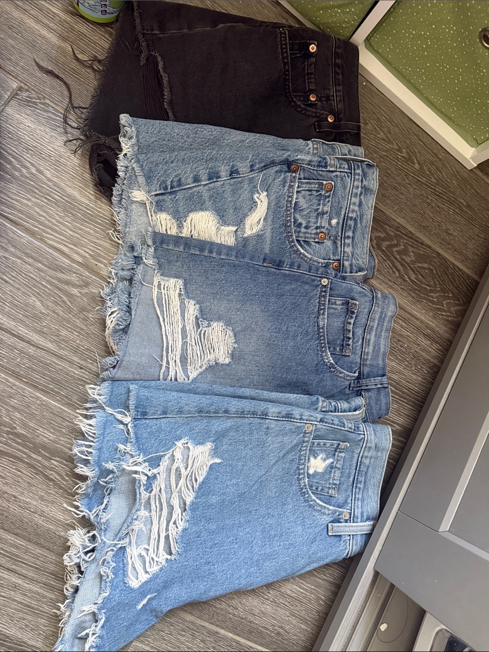 Levi's Black and Light Blue Distressed Denim Shorts Trio
